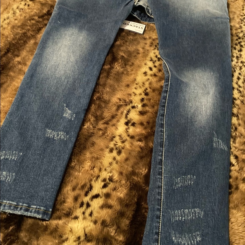 Stacked Skinny 34” x 34” Supreme Flex Blue Jeans Rue21 Distressed Patches Pants! - Picture 3 of 4